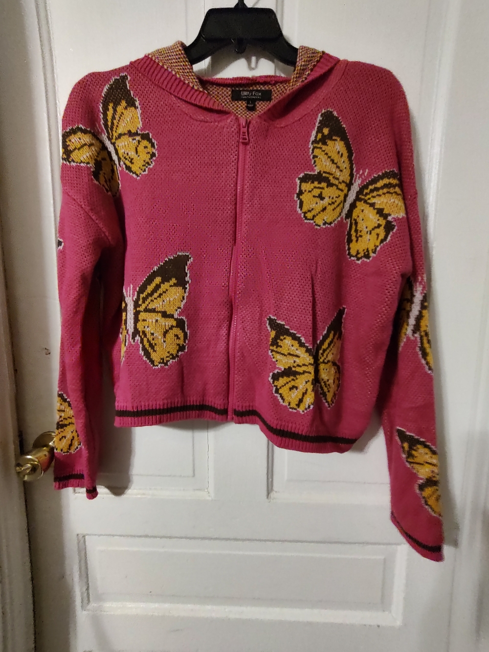 Witty Fox Pink Butterfly Zip-Up Sweater Hoodie